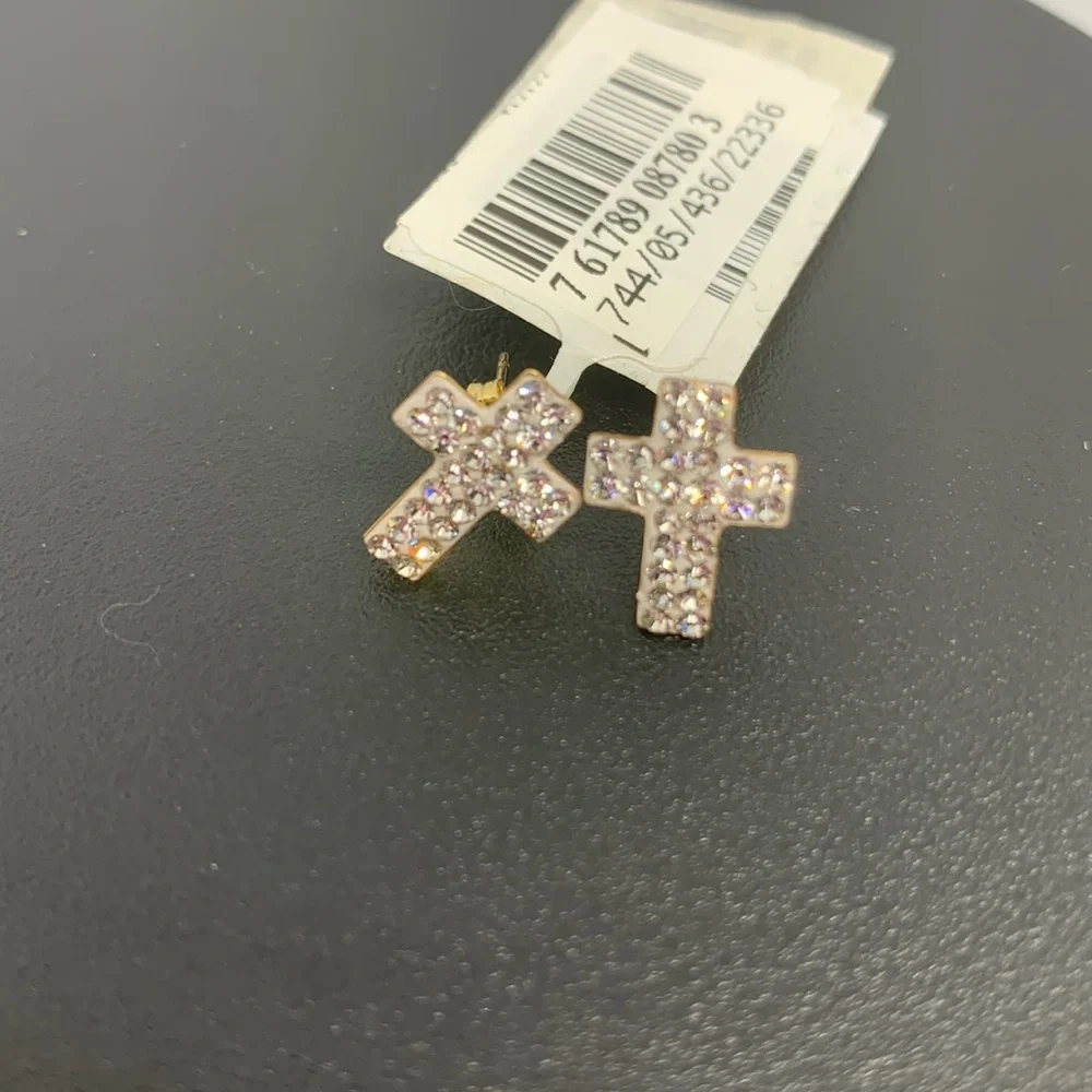 MACY'S 14k Gold Plated Sterling Silver
Crystal CROSS STUD Earrings Dainty - Picture 6 of 13